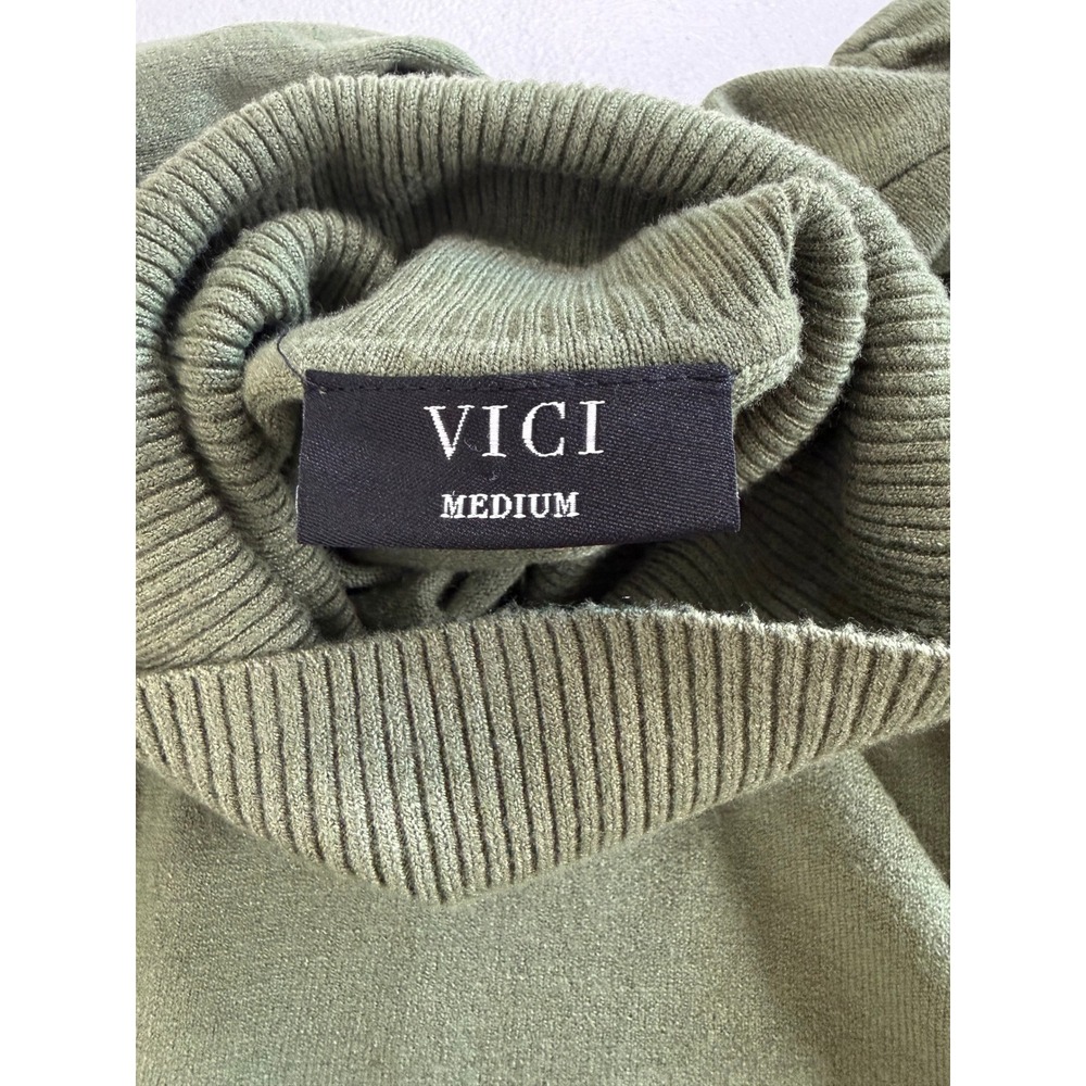 VICI Turtleneck Sweater Womens M Olive Green Puff Victorian Fall Earthy Academia - Picture 3 of 7